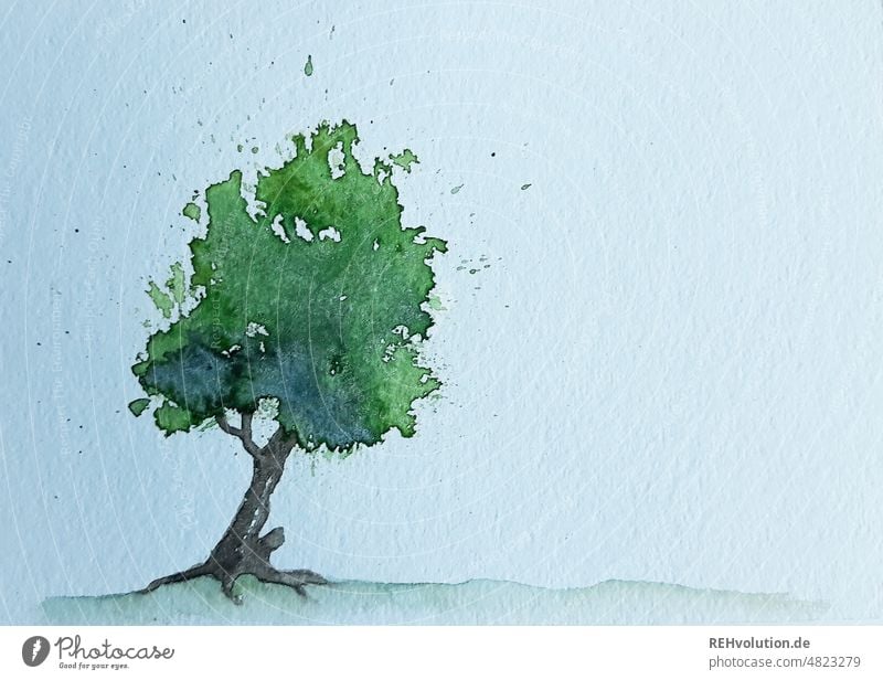 Aquarellbaum Baum Natur illustration grün Umwelt Umweltschutz Grafik u. Illustration Kunst Wasserfarbe Pflanze Farbe Skizze Dekoration & Verzierung Zeichnung