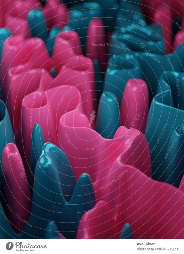 Curvy Welle Band rosa und blau Oberfläche. Moderner abstrakter 3D Hintergrund. 3D Render. Verwendbar für Hintergrund, Wallpaper, Banner, Poster, Broschüre, Karte, Web, Präsentation. modernes geometrisches Grafikdesign