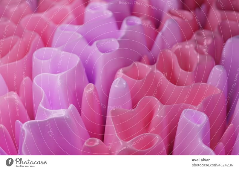 Curvy Welle Band rosa Oberfläche. Moderner abstrakter 3D Hintergrund. 3D Render. Verwendbar für Hintergrund, Wallpaper, Banner, Poster, Broschüre, Karte, Web, Präsentation. modernes geometrisches Grafikdesign