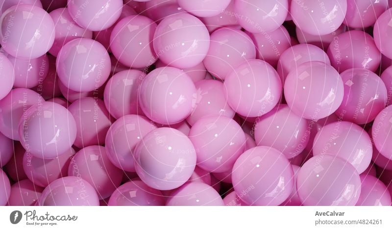 Hintergrund gefüllt rosa colorfull Bälle mit 3D-Render von abstrakten Kugeln. Draufsicht auf viele bunte Bälle im Bällebad auf einem Indoor-Spielplatz mit Kopierraum zum Hinzufügen von Text oder Bildern