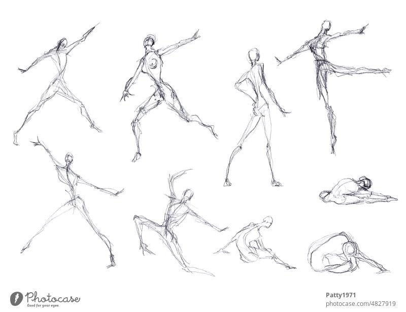 Abstrakte Skizzen menschlicher Figuren in verschiedenen Posen Mensch abstrakt Körper Körperhaltung Zeichnung skurril scribble Akt nackt Bewegung Kreativität