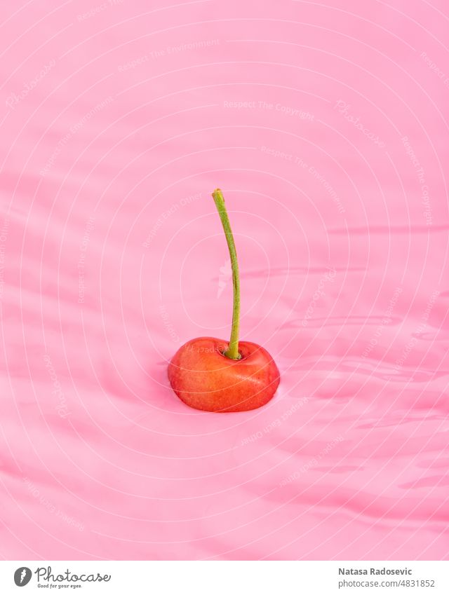 Frische Kirschen in tosendem rosa Wasser abstrakt Hintergrund Sommer Tapete Sommerzeit sehr wenige Zeitgenosse Telefon Rechteck nass Ästhetik Kunst abschließen