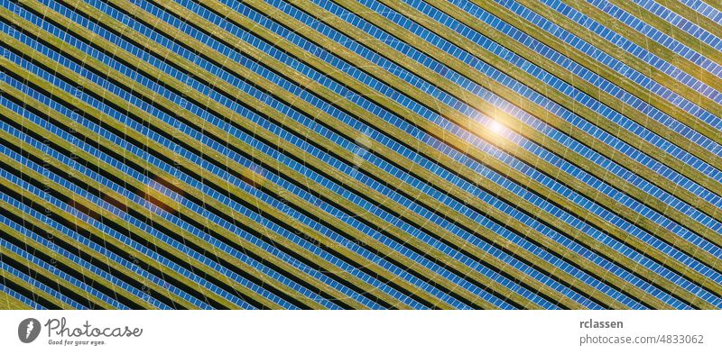 Solarmodul, Fotovoltaik, alternative Stromquelle, Bannergröße solar Feld Dröhnen Energie Industrie blau Photovoltaik Sonnenaufgang Sonnenlicht Sonnenkollektor
