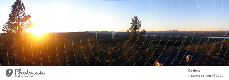Weit Panorama (Aussicht) Dalarna Wald Sonne Himmel groß Panorama (Bildformat) Sonnenuntergang