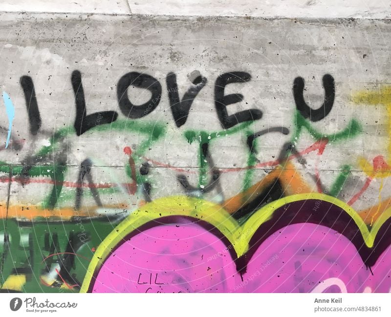 I LOVE U im Tunnel gesprüht. i love you Liebe Schriftzeichen Graffiti Liebeserklärung Wand Liebesbekundung Liebesgruß Verliebtheit Gefühle Symbole & Metaphern