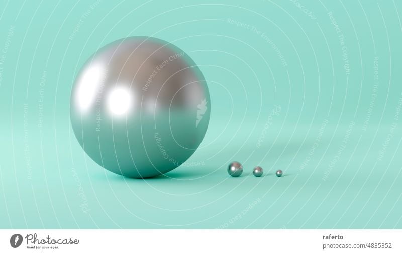 Silberne Kugeln auf grünem Hintergrund. Ball 3d 3D-Rendering 3D-Darstellung graphisch abstrakt modern Farben Schaumblase Form Zusammensetzung futuristisch