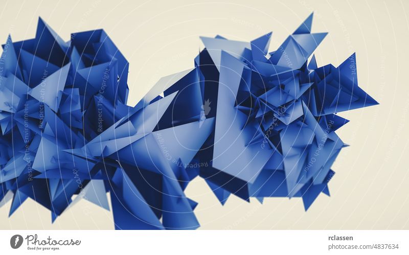 Abstrakte 3D-Rendering von chaotischen Flying blauen polygonale Dreiecke, futuristischen Hintergrund Poster-Design Kunst abstrakter Hintergrund Senfgurke Stich