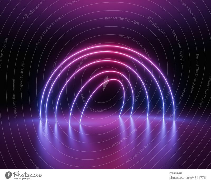 glühende Linien, Tunnel, Neonlicht, virtuelle Realität, abstrakter Hintergrund, rundes Portal, Bogen, rosa blaues Spektrum lebendige Farben, Laser zeigen Licht