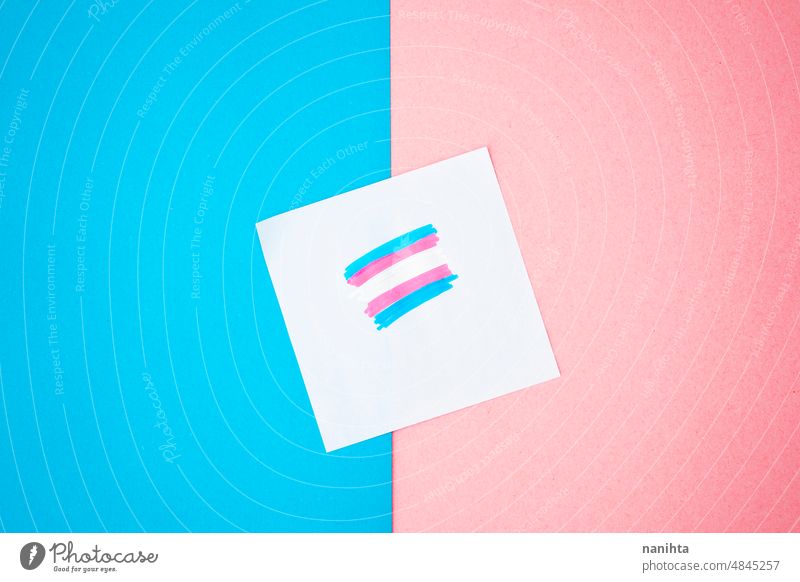 Einfaches Bild über trasgender und transsexuelle Flagge gegen blauen und rosa Hintergrund Transgender Fahne Geschlecht Identität Individualität sozial