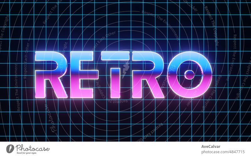 Hintergrundbild Vintage-Stil RETRO Text Leuchtreklame, alte Gaming-Konzept.Glühende Neonlichter.Retro-Welle und Synthwave-Stil.Für Postkarte, Party-Einladung, Banner, Poster.3D-Render-Bilder Illustration