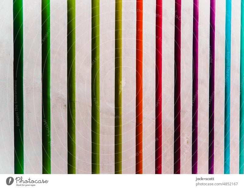 Weiß bunte Streifen Linie mehrfarbig Strukturen & Formen Detailaufnahme Dekoration & Verzierung Muster Stil abstrakt Design weiß Reaktionen u. Effekte