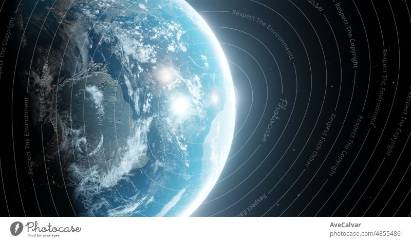 Erde Planet aus dem Weltraum gesehen zeigt Südamerika, 3D-Rendering des Planeten Erde mit detaillierten Relief und Atmosphäre, Elemente dieses Bildes von der NASA zur Verfügung gestellt.Globale Übersicht.Cinematic Gefühl mit glow.