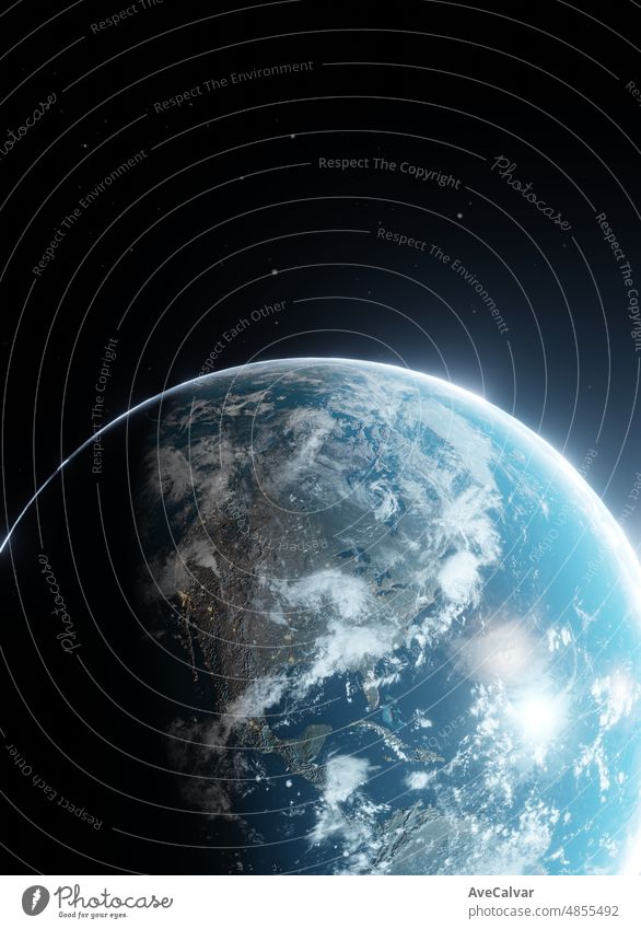 Erde Planet aus dem Weltraum betrachtet zeigt Nordamerika, 3d Render des Planeten Erde mit detaillierten Relief und Atmosphäre, Elemente dieses Bildes von der NASA zur Verfügung gestellt.Globale Übersicht.Cinematic Gefühl mit glow.