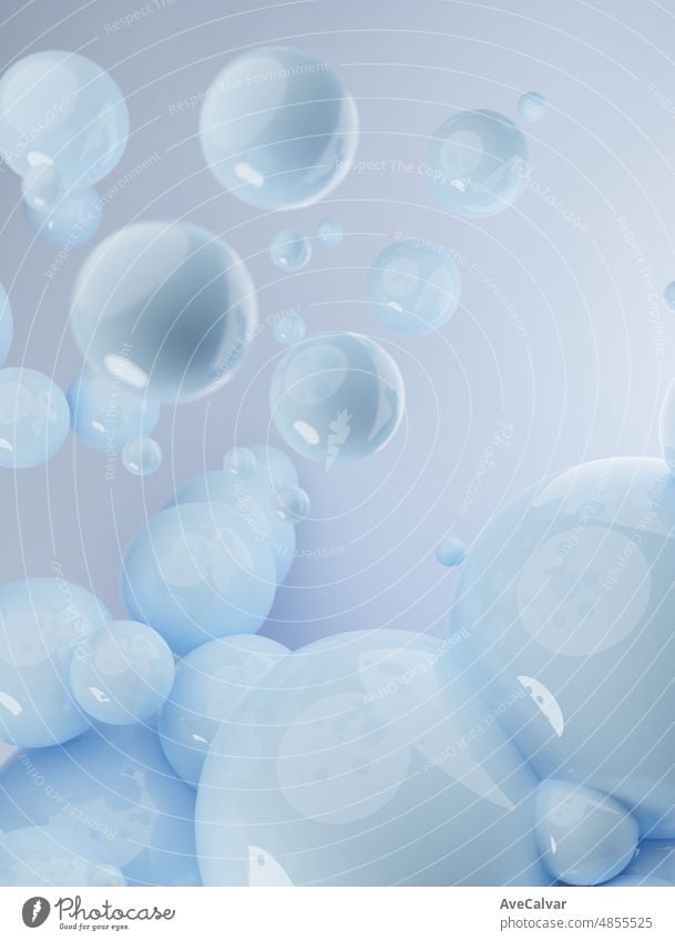 Blau Abstrakten Hintergrund von 3d Sphären. Moderne Kunststoff Pastell Blasen, 3d Rendering Design der abstrakten Kugeln. Abstrakte Mock up Szene Pastell Farbe