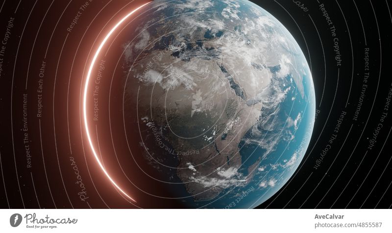 Erde Planet aus dem Weltraum gesehen zeigt Afrika, 3D-Render des Planeten Erde mit detaillierten Relief und Atmosphäre, Elemente dieses Bildes von der NASA zur Verfügung gestellt.Globale Übersicht.Cinematic Gefühl mit glow.