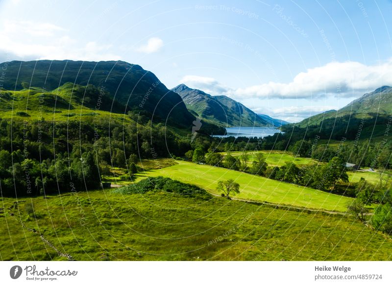 Grüne Landschaft in den schottischen Highlands. grün Schottland Whiskey Oban harry potter jacobite See Erholung Ruhe Leben harmonisch Wohlgefühl Zufriedenheit
