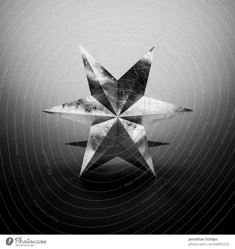 3D-Rendering eines metallischen Sterns in Schwarz und Weiß dreidimensional Design rendern modern Form Hintergrund abstrakt Technik & Technologie Struktur