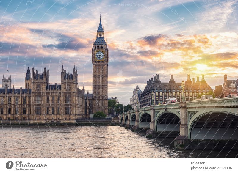 Big Ben und Houses of Parliament bei Sonnenuntergang, London, UK England atmen britannien Großstadt Westminster Palast von Westminster Themse Kapital