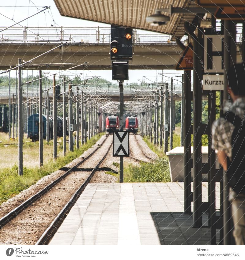 S8 hin  #|X|#  S8 zurück Bahnsteig Öffentlicher Personennahverkehr S-Bahn Personenzug Bahnhof Zug Eisenbahn ÖPNV Zentralperspektive Ankunft Abfahrt Schienen