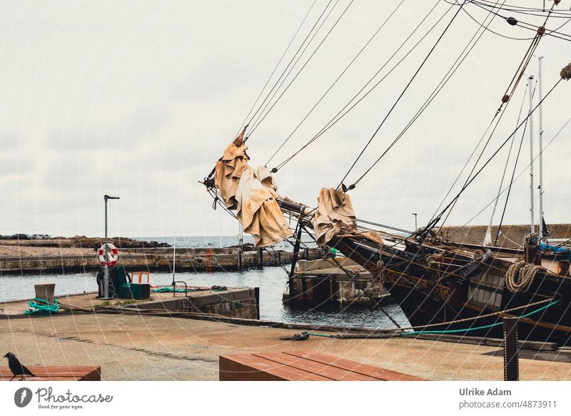 Altes Segelschiff im Hafen von Gudhjem auf Bornholm / Dänemark Segeln alt Schiff Ostsee historisch Segelmast Bug Rumpf Schifffahrt Ferien & Urlaub & Reisen