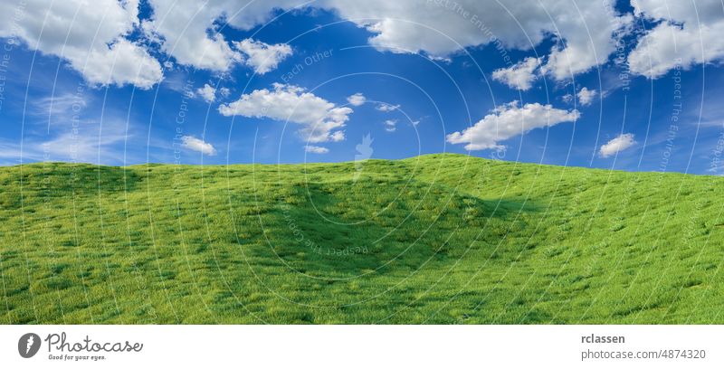 Feld mit blauem Himmel-Panorama - 3D Rendering Cloud solar 3d grün Energie Wiese Natur Bauernhof Sonne Ackerbau Herbst Hintergründe Schönheit hell