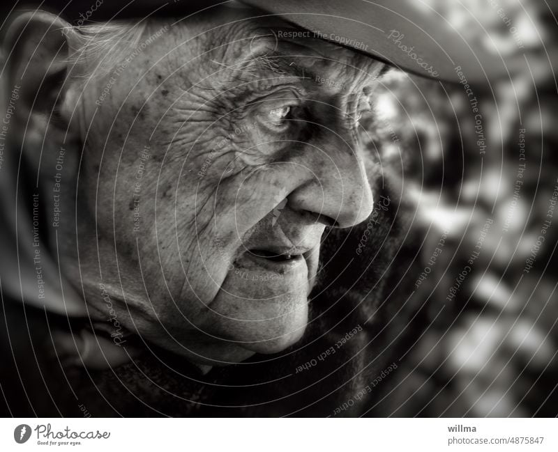Sorge im Blick des Senioren, eines alten Veteranen Porträt alter Mann Blick zur Seite sorgenvoll Kriegsveteran Mensch Männlicher Senior authentisch Gesicht