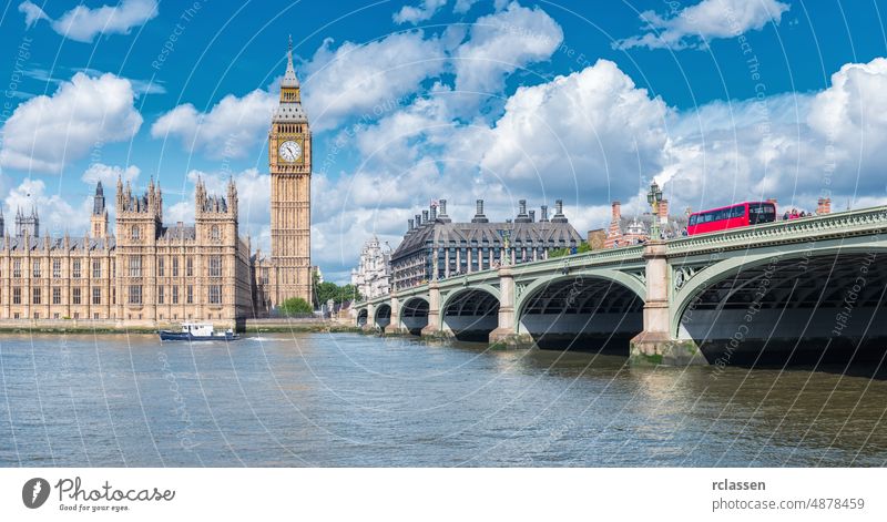 Big Ben und Westminster Bridge mit rotem Bus, London, UK Houses of Parliament England atmen britannien Großstadt Palast von Westminster Themse Kapital