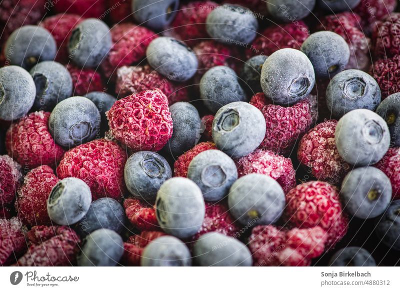 Gefrorene Beeren - Blaubeeren und Himbeeren aus dem Eisfach Frucht Lebensmittel Dessert lecker frisch Vegetarische Ernährung Foodfotografie Gesunde Ernährung