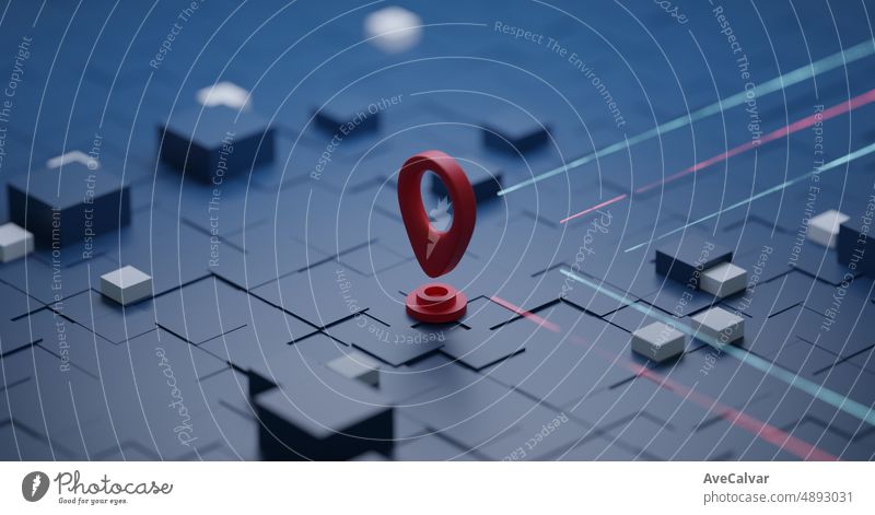 Standortsuche auf der ganzen Welt. Standortkarte Konzept. Futuristischen Stil Bild. Navigator Pin Überprüfung Karte. Smart-Technologie GPS-Reise. Stadt und Netzwerkverbindung.