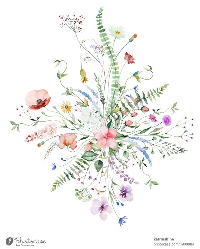 Bouquet von Aquarell Wildblumen und Blätter, Hochzeit und Gruß Illustration gemacht Geburtstag botanisch farbenfroh Dekoration & Verzierung Zeichnung Element