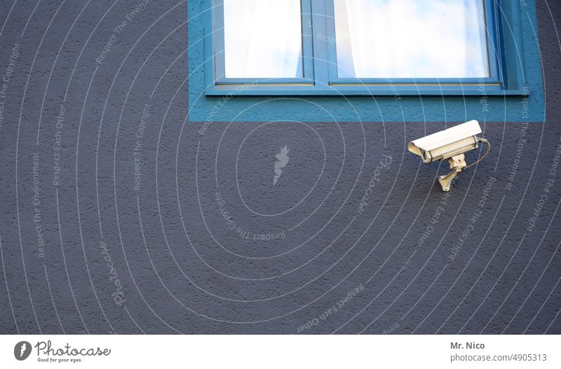 Videoüberwachung Big Brother is watching you Sicherheitskamera Überwachungsgerät Architektur Technik & Technologie Fenster Haus Wachsamkeit Kontrolle Schutz