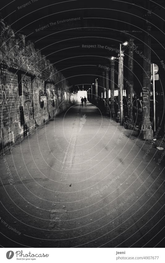 Tunnelblick im Tunnel Licht Zentralperspektive dunkel Menschen Unterführung Angst Silhouette Untergrund Wege & Pfade Kontrast Durchgang Gleimtunnel Berlin