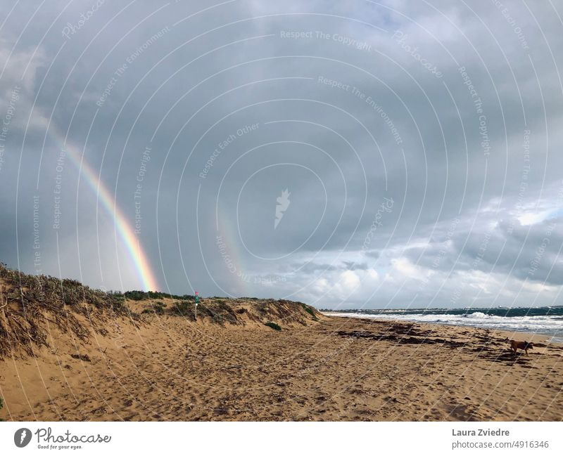 Zwei Regenbögen und Indischer Ozean Regenbogen Meer Meeresstrand Strand Sand Küste Australien Landschaft Flucht Erholung Wolken Himmel Natur