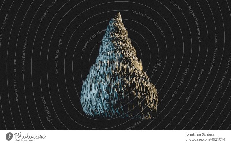 3D-Rendering einer abstrakten geometrischen Landschaft Berg Insel 3D-Landschaft Berge dreidimensional Design rendern modern Form Spirale Hintergrund