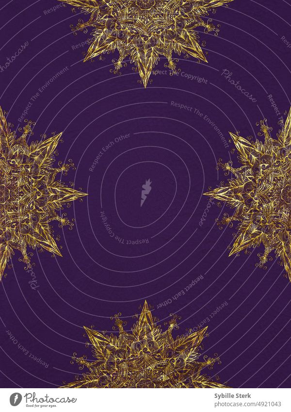 4 halbe Mandalas an den Rändern einer violetten Seite Muster Strukturen & Formen Indien Asien purpur gold kompliziert abstrakt