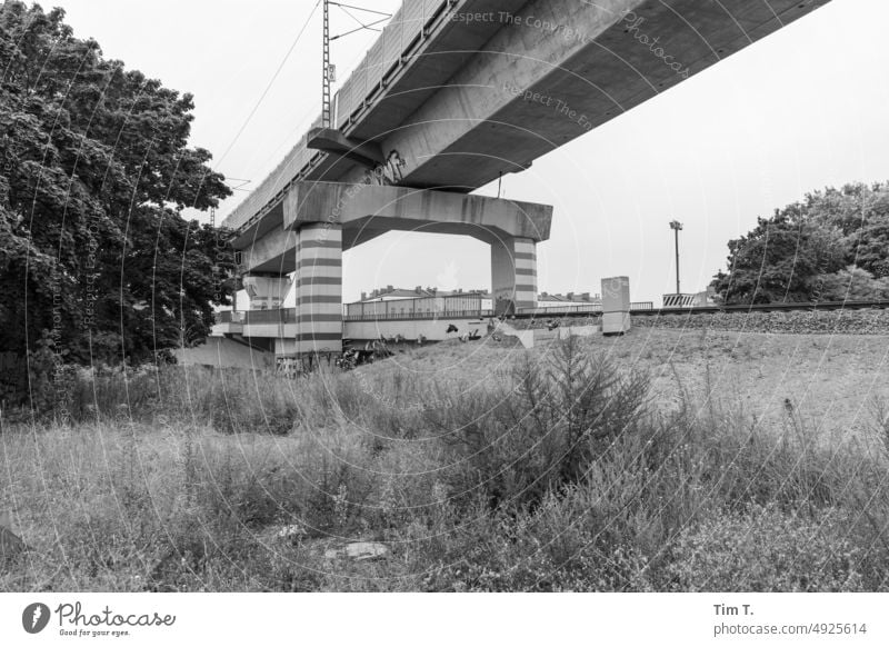 Brückenpfeiler moabit s/w Schwarzweißfoto b/w Tag b&w Außenaufnahme Eisenbahnbrücke Berlin Architektur Menschenleer