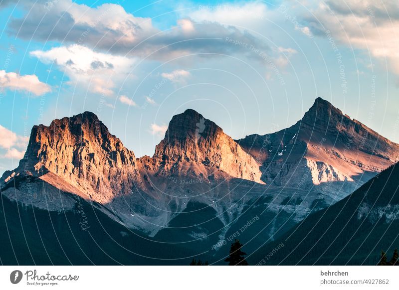 three sisters Sonnenlicht Felsen Banff National Park Fernweh Ferien & Urlaub & Reisen Tourismus besonders fantastisch Alberta Himmel Außenaufnahme Natur