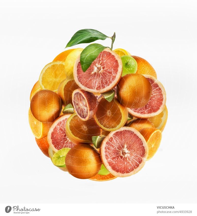 Verschiedene Zitrusfrüchte komponieren auf weißem Hintergrund verschiedene Composing weißer Hintergrund Bestandteil erfrischend farbenfroh Mandarine Grapefruit