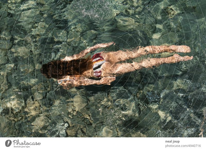 Junge Frau im Bikini schwimmt und taucht durch kristallklares Meereswasser Wasser schwimmen tauchen junge Frau elegant Jugendliche Schwimmen & Baden feminin