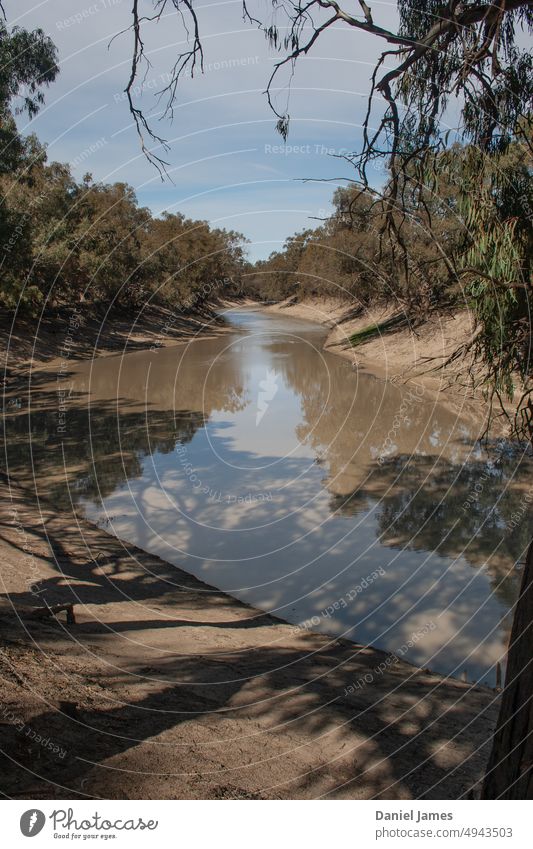 Der Darling River, der sich durch das australische Outback schlängelt. Fluss schlammig Bäume Flussufer Wasser Natur Landschaft Reflexion & Spiegelung Baum