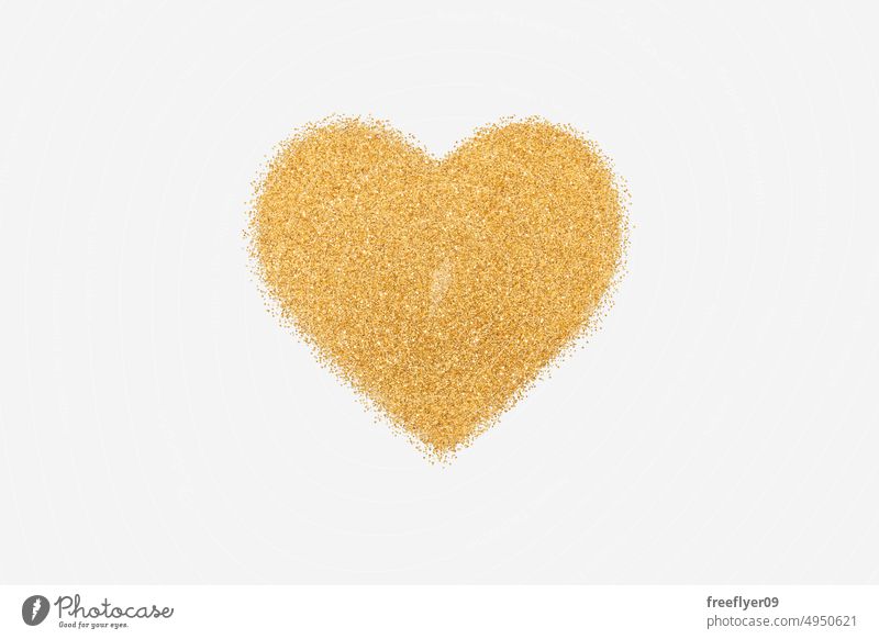 Herzförmiges Symbol aus goldenem Glitter vereinzelt Textfreiraum Purpurin Hintergrund feiern Glanz glitzernd Party glühend Tapete glänzend Kunst funkeln