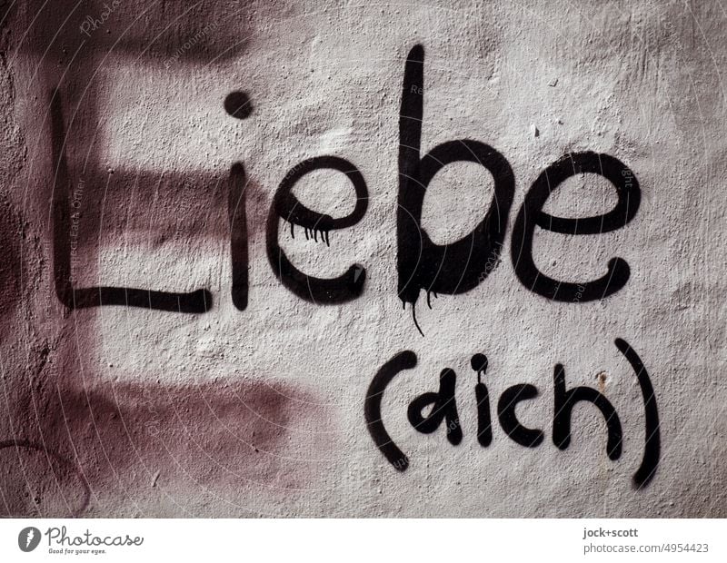 E.Liebe (dich) Wort Deutsch Straßenkunst Kreativität Graffiti Schriftzeichen selbst Handschrift positiv Großbuchstabe Spray Putz Schmiererei schwungvoll