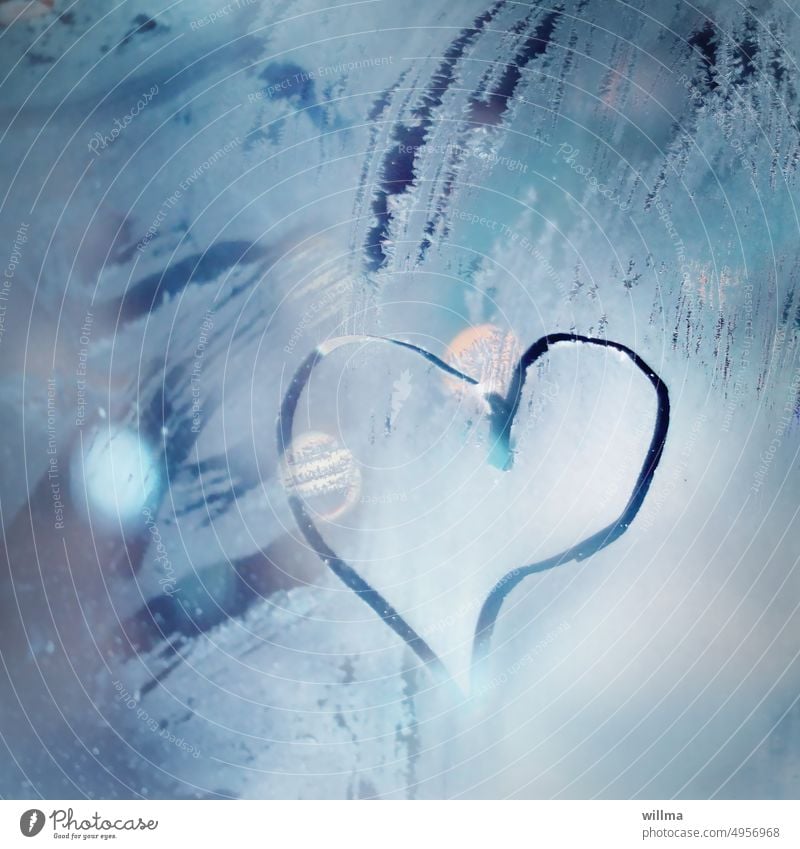 Das kalte Herz Eis Eisblumen Winter Fensterscheibe Frost gefroren Symbol Gefühle Liebe Verliebtheit Liebesgruß Liebesbekundung Liebeserklärung Romantik