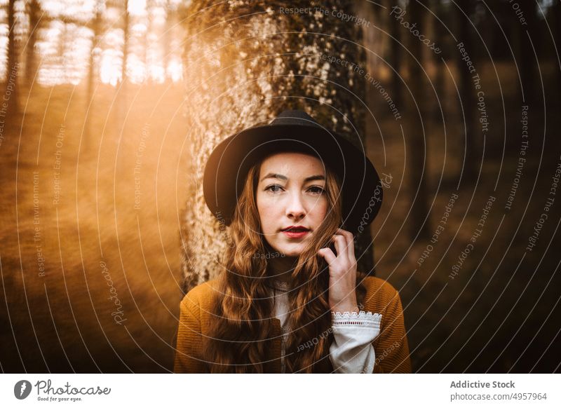 Junge Hipster-Frau auf dem Lande Mädchen Natur jung Person Lifestyle Hut Landschaft Sommer Model Schönheit Behaarung im Freien lässig Hintergrund Kaukasier