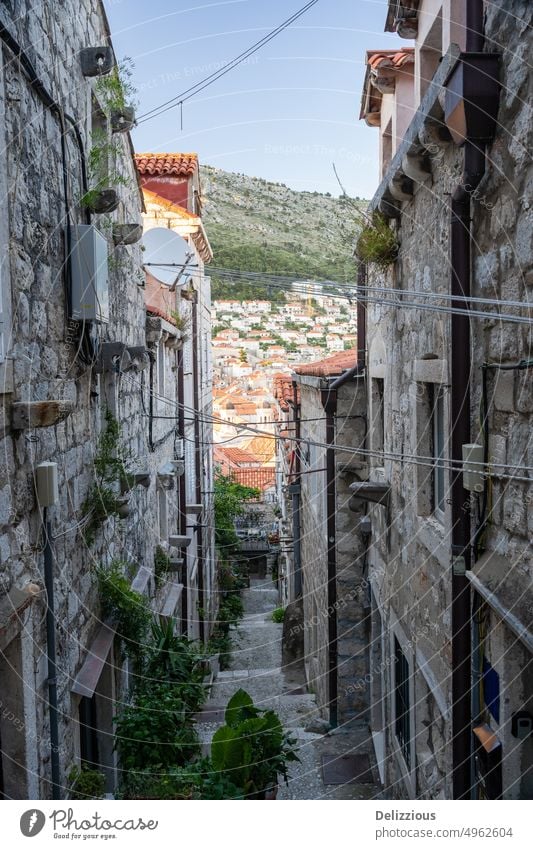 Ansicht der Altstadt von Dubrovnik in Kroatien, Dächer Straße Gasse alt Dach Stadt Großstadt Gebäude Fassade keine Menschen Hintergrund Himmel Stadtbild