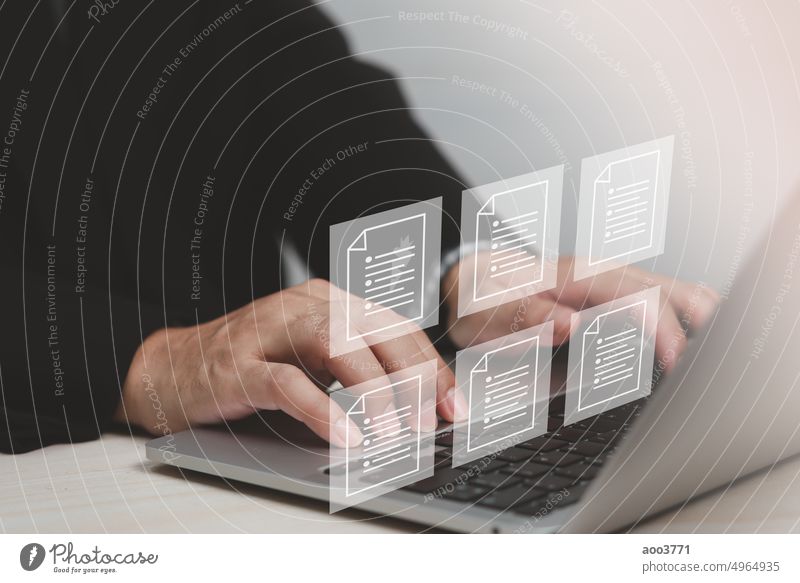 Digitales Dokumentenverwaltungssystem (DMS), virtueller Bildschirm für ein System zur Verwaltung von Geschäftsinformationen. Schriftstück Unternehmen korporativ