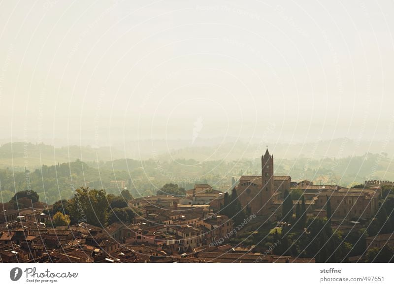 La bellezza del momento Landschaft Wolkenloser Himmel Sonnenlicht Schönes Wetter Siena Italien Toskana Kleinstadt Altstadt Skyline Haus Kirche ästhetisch