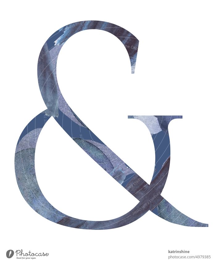 Aquarell blaues Symbol Ampersand isolierte Illustration, Sommer-Design-Element Charakter handgezeichnet Feiertag vereinzelt Natur numerisch Ornament Saison