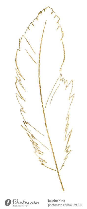 Bohemian Golden Feder Umriss isoliert Illustration, natürliches Element für Hochzeit Briefpapier Dekoration & Verzierung exotisch handgezeichnet vereinzelt
