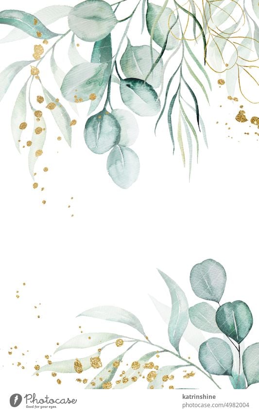 Hintergrund Grenzen von grünen Aquarell Eukalyptusblätter, Hochzeit Illustration gemacht Geburtstag botanisch Dekoration & Verzierung Zeichnung Element Laubwerk